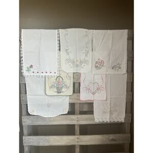 Vintage Embroidered Dresser Scarves Bundle Of 7 Floral